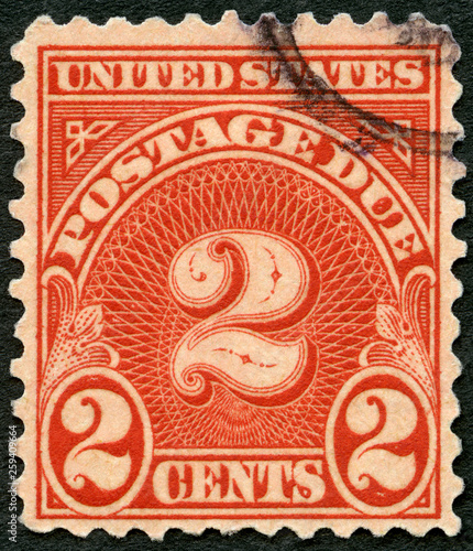 USA - 1914: shows the post stamp two cents