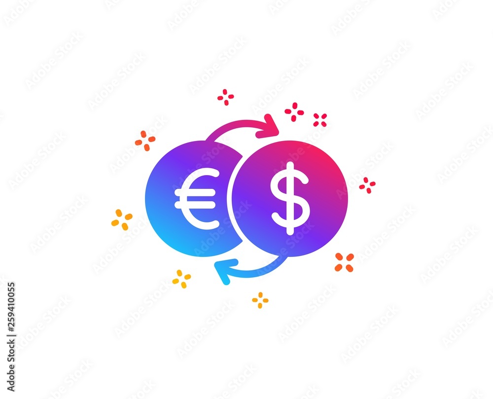 Money exchange icon. Banking currency sign. Euro and Dollar Cash transfer symbol. Dynamic shapes. Gradient design money exchange icon. Classic style. Vector Money exchange icon. Banking currency sign. Euro and Dollar Cash transfer symbol. Dynamic shapes. Gradient design money exchange icon. Classic style. Vector
