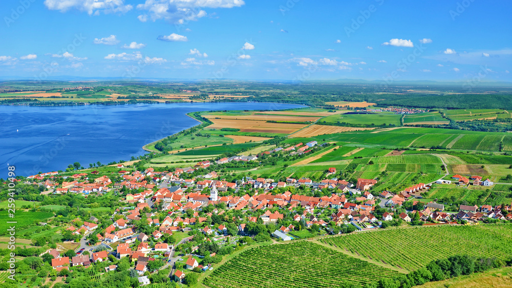 Amazing Czech landscape around Moravian village Pavlov captured on 16:9 aerial photography. - obrazy, fototapety, plakaty 