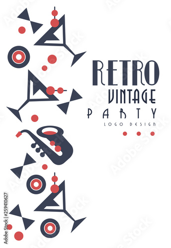 Retro vintage party logo design, element for poster, banner, flyer, card, brochure, invitation card vector Illustration