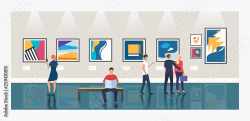 Creative background with people in art gallery vector