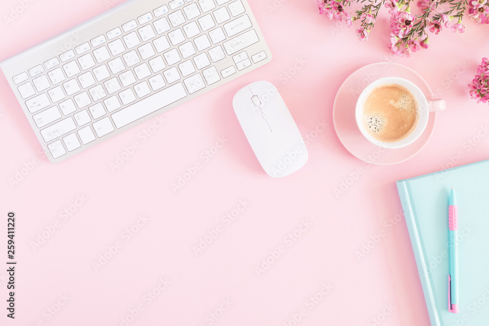 Flat Lay Womens Office Deskmockup With Clipboard Keyboard Office Accessories  Notebooks Pen Cup Of Coffee Pink Peonies On White Background Top View Copy  Space Stock Photo - Download Image Now - iStock