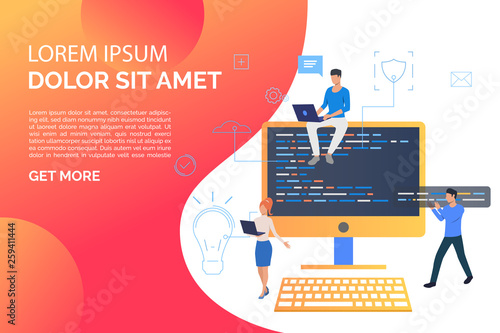 Slide page with computer and business people working on computer