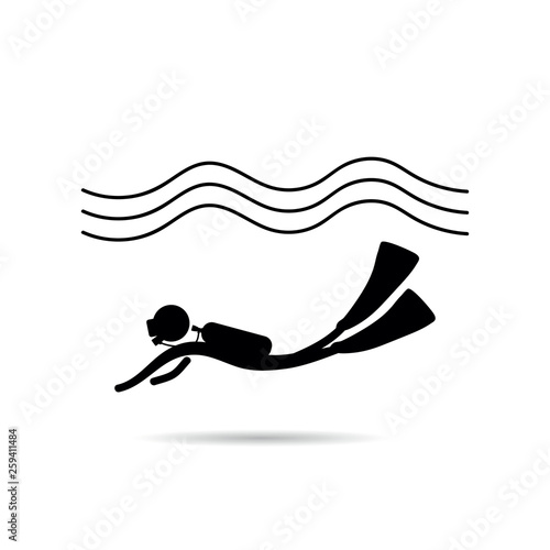 scuba diving icon with wave vector