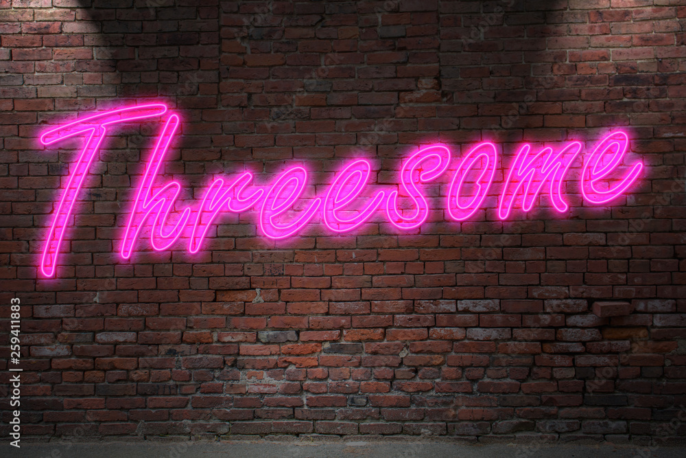 Obraz premium Neon Lettering Threesome on Brick Wall