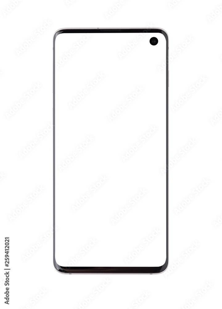 Smartphone with a blank white screen. Smartphone close up isolated on white background. Smartphone with a blank white screen. Smartphone close up isolated on white background.