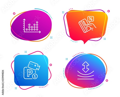 Credit card, Parking security and Dot plot icons simple set. Resilience sign. Loan percent, Video camera, Presentation graph. Elastic. Technology set. Speech bubble credit card icon. Vector