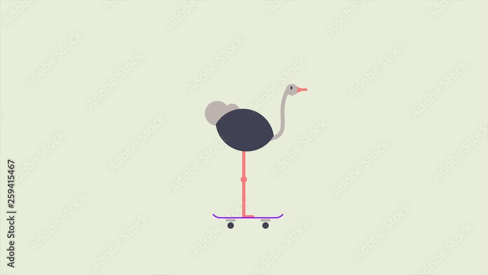 Fototapeta premium Ostrich on skateboard