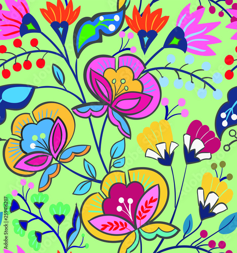 Folk hungarian florals seamless background pattern vector illustration 