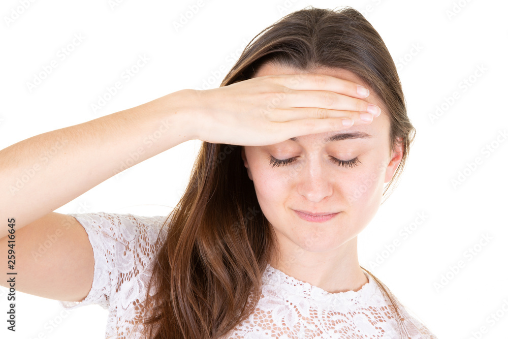 portrait of young slim woman with headaches portrait of young slim woman with headaches