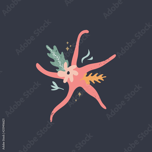 Vector postcard or poster with star fish on dark background. Summer holidays theme, nursery print. Good for party decor © Knstart Studio