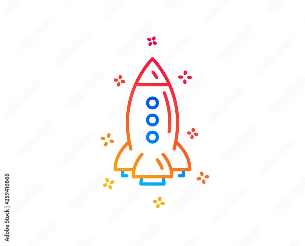 Rocket line icon. Spaceship transport sign. Aircraft symbol. Gradient design elements. Linear rocket icon. Random shapes. Vector Rocket line icon. Spaceship transport sign. Aircraft symbol. Gradient design elements. Linear rocket icon. Random shapes. Vector