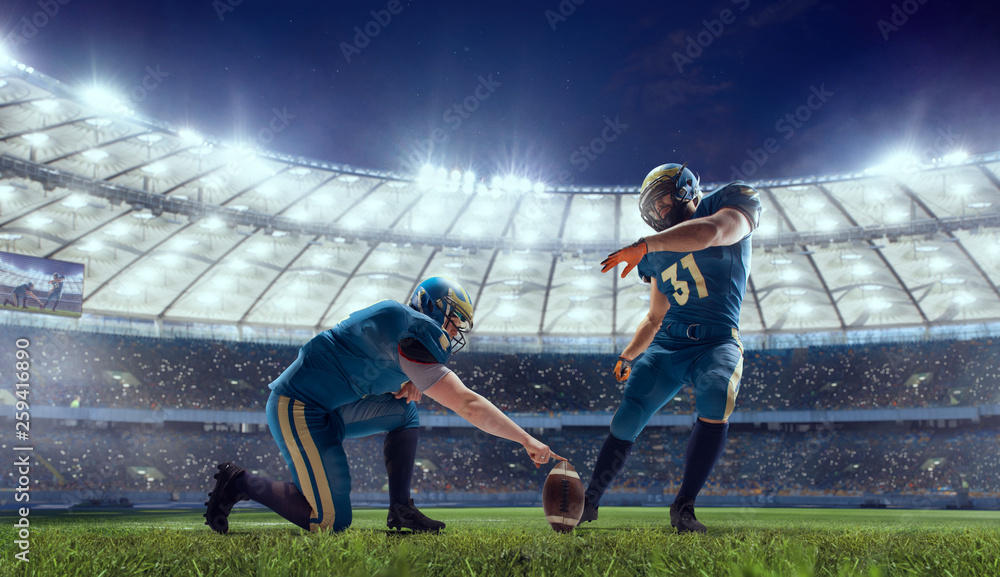 American football player in professional sport arena. American football player in professional sport arena.