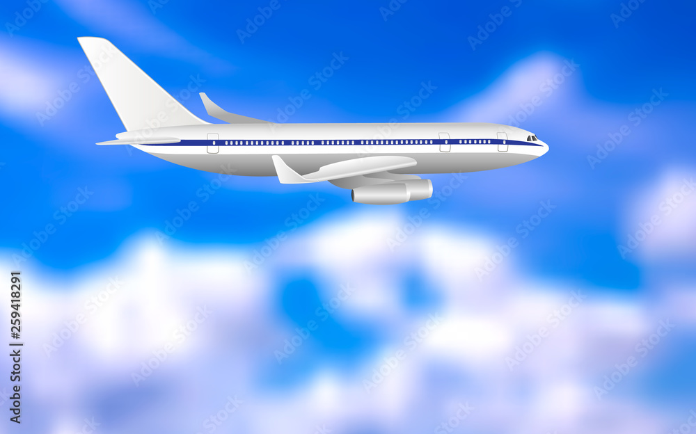 Blue sky and flying airplane Vector Illustration