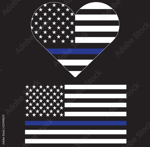 Blue Line Police Support Flag Vector