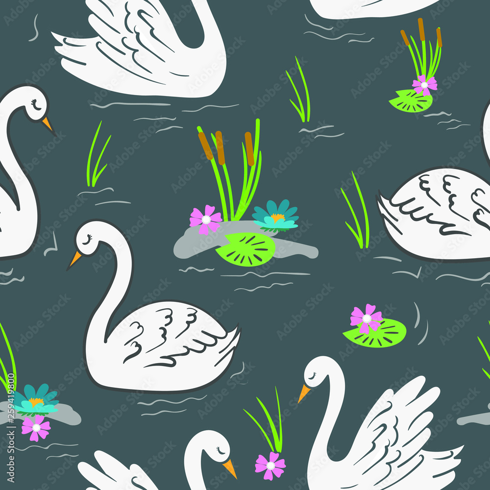 Obraz premium Swans vector illustration seamless pattern background