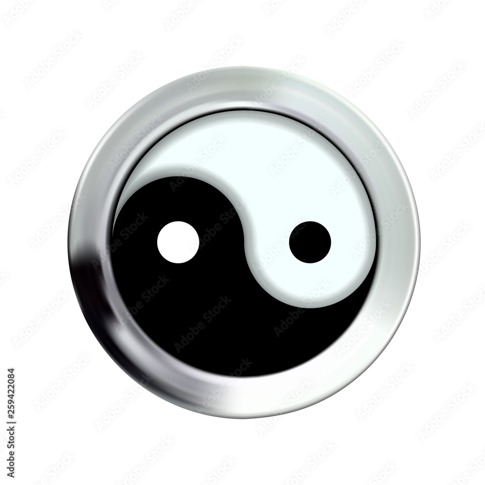 Yin and yang button icon in silver, metal frame. Vector illustration Eps 10. For design and decoration, ui or app. Spiritual relaxation of modern metallic cosmic for yoga meditation Yin and yang button icon in silver, metal frame. Vector illustration Eps 10. For design and decoration, ui or app. Spiritual relaxation of modern metallic cosmic for yoga meditation