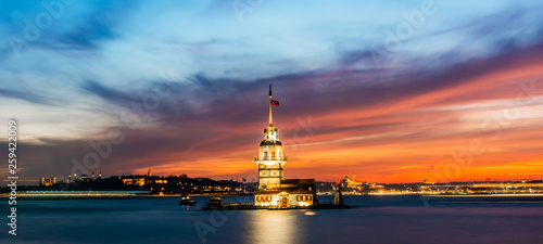 Photography Maiden's Tower with sunset sky in Istanbul, Turkey (KIZ KULESI - USKUDAR)