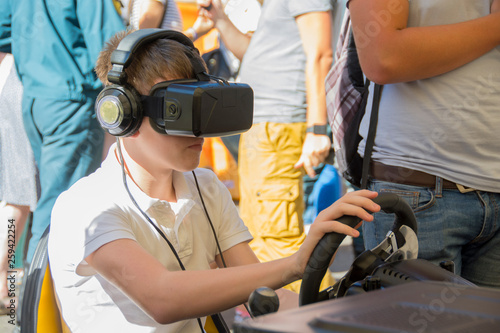 man in a virtual reality helmet photo