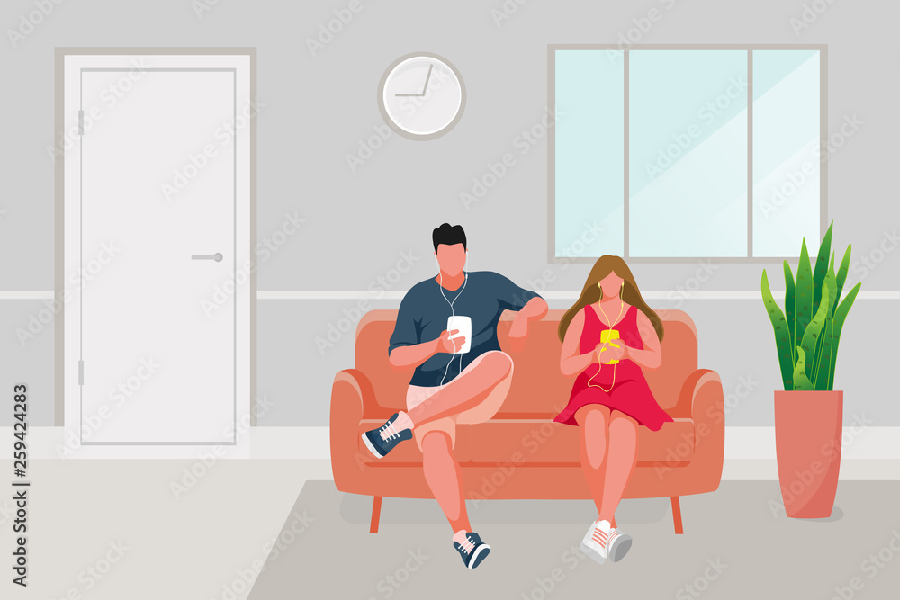Obraz premium Man and Girl sitting on the sofa