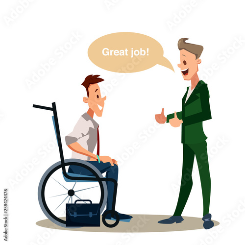 Happy Disabled Man Thumb Up Office Worker in Suit