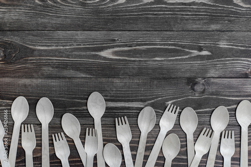 Disposable tableware from natural materials, wooden spoon and fork, eco-friendly