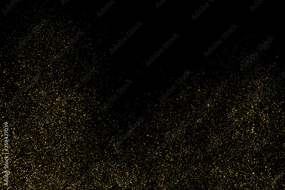 Gold Glitter Texture Isolated On Black. Amber Particles Color. Celebratory Background. Golden Explosion Of Confetti. Design Element. Digitally Generated Image. Vector Illustration, Eps 10.