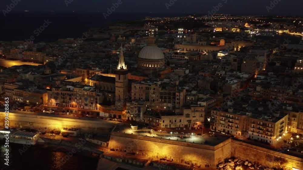 Aerial view of night Valletta city in 4K. Malta country Aerial view of night Valletta city in 4K. Malta country