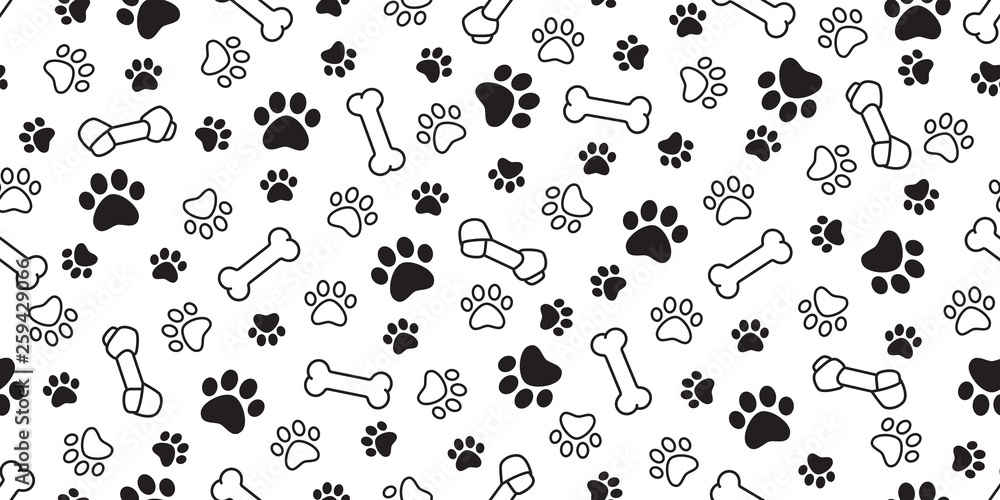 Fototapeta premium Dog bone paw seamless pattern vector pet footprint french bulldog scarf isolated cartoon repeat wallpaper illustration tile background white