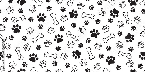 Dog bone paw seamless pattern vector pet footprint french bulldog scarf isolated cartoon repeat wallpaper illustration tile background white