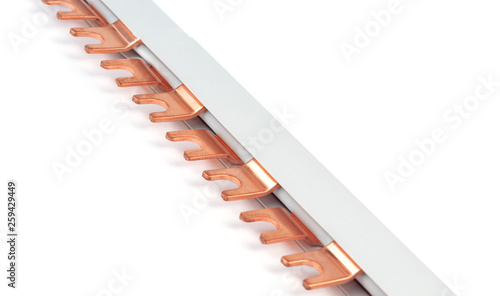 фотографія Circuit breaker busbar made of copper, on a white background