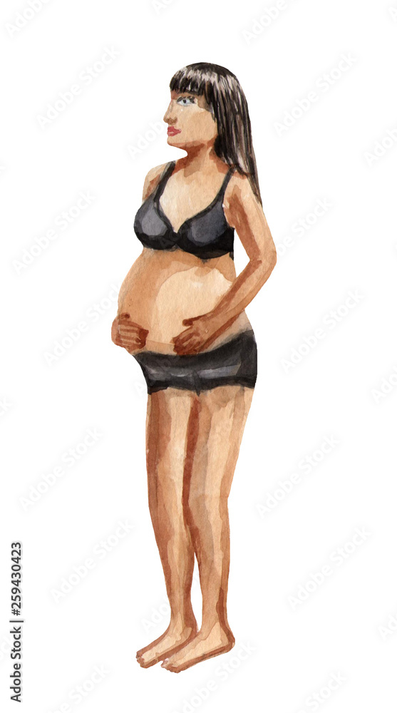 Watercolor illustration, pregnant woman in lingerie, mothers day Watercolor illustration, pregnant woman in lingerie, mothers day
