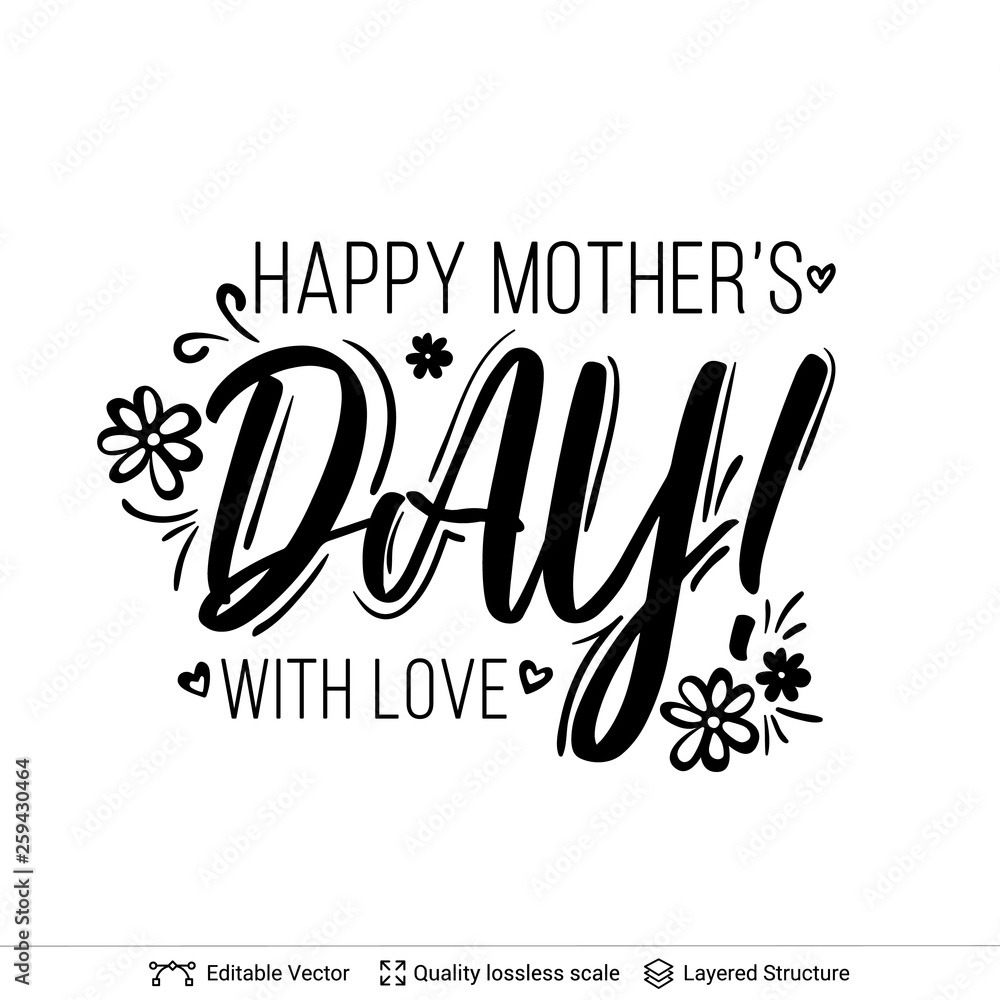 Happy Mother's Day greeting text black on white. Happy Mother's Day greeting text black on white.