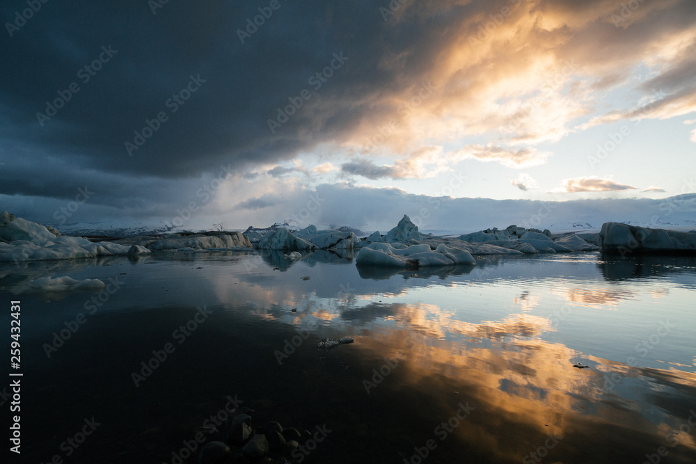 Sunset on Glacier Lagoon in Iceland