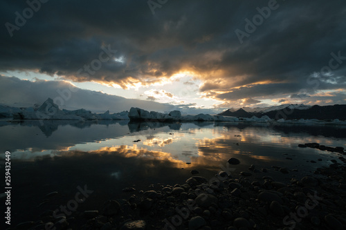 Sunset on Glacier Lagoon in Iceland