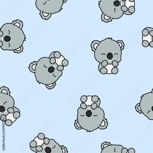 Cute baby koala cartoon seamless pattern, vector illustration