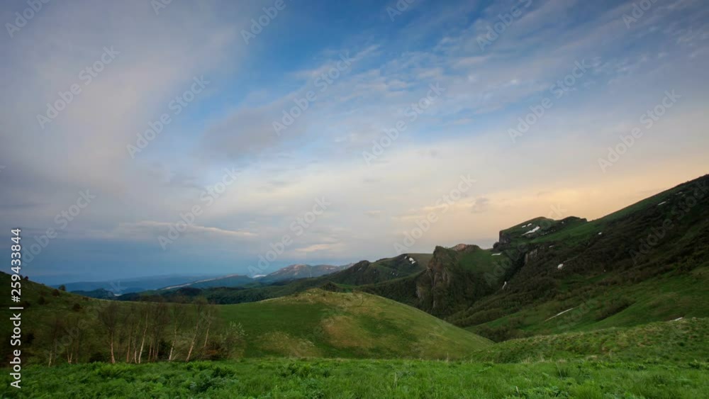 Sunset in the mountains of Western Caucasus, Republic of Adygea, Russia. Full HD
