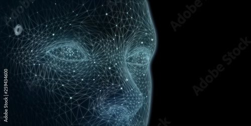 Obraz na plátne Polygonal human face with lines and dots