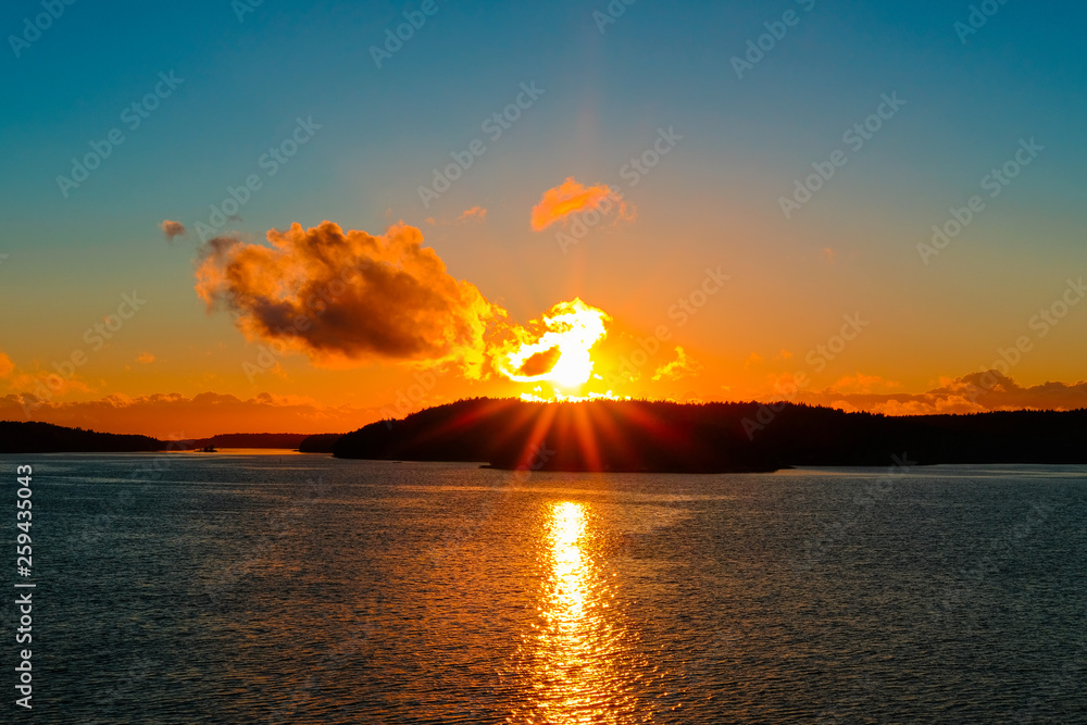 Beautiful sunset over Aland skerries in Baltic sea in Finland. Beautiful sunset over Aland skerries in Baltic sea in Finland.