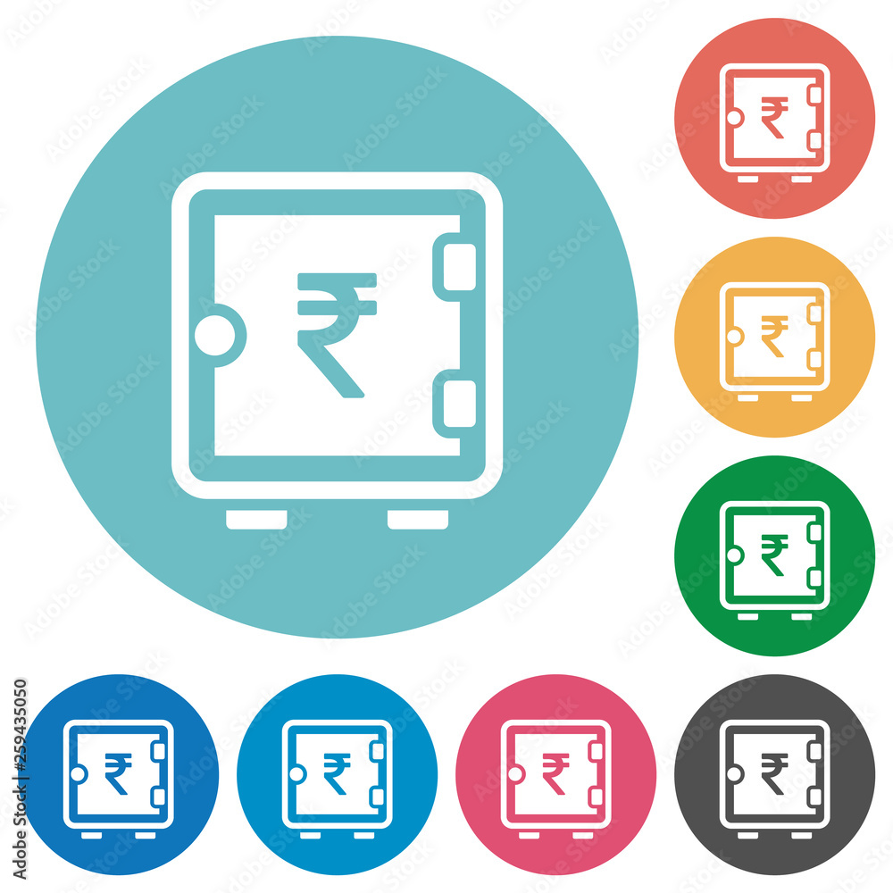 Indian Rupee strong box flat round icons Indian Rupee strong box flat round icons