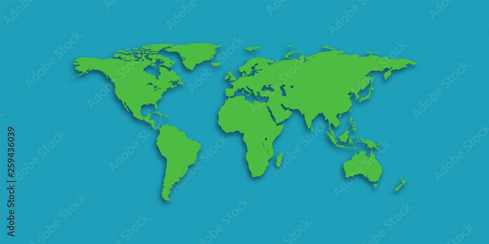 Globe. Green continents of paper on a blue background. Shadow. Earth day. Day of peace.