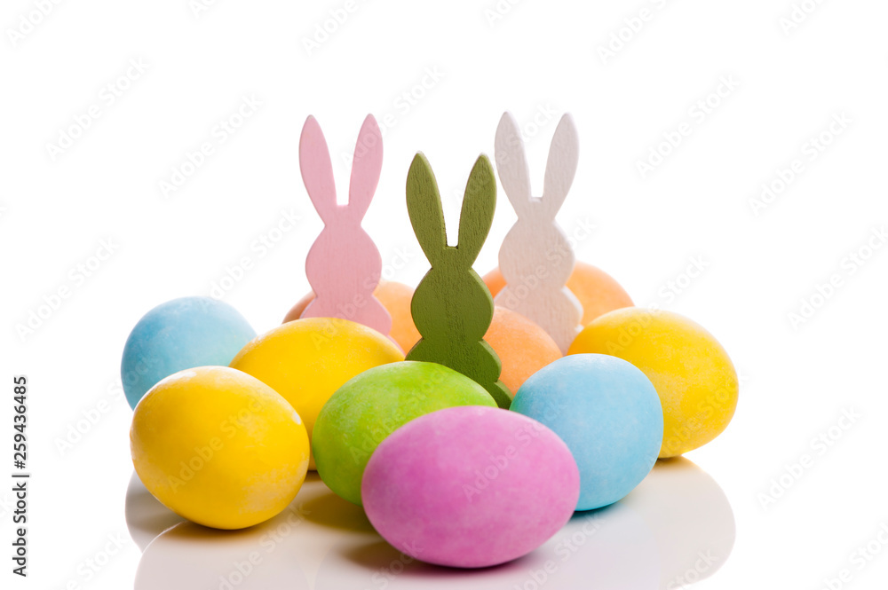 Easter eggs and bunny on a white background Easter eggs and bunny on a white background
