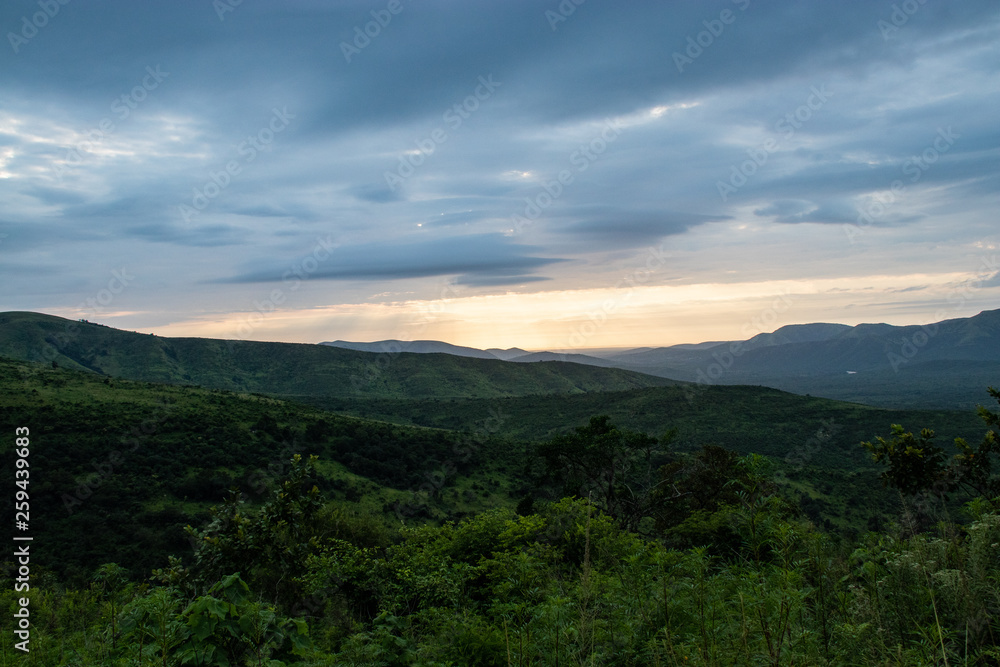 Panoramic view of african jungle mountains