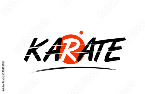 karate word text logo icon with red circle design