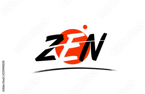 zen word text logo icon with red circle design