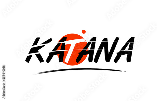 katana word text logo icon with red circle design