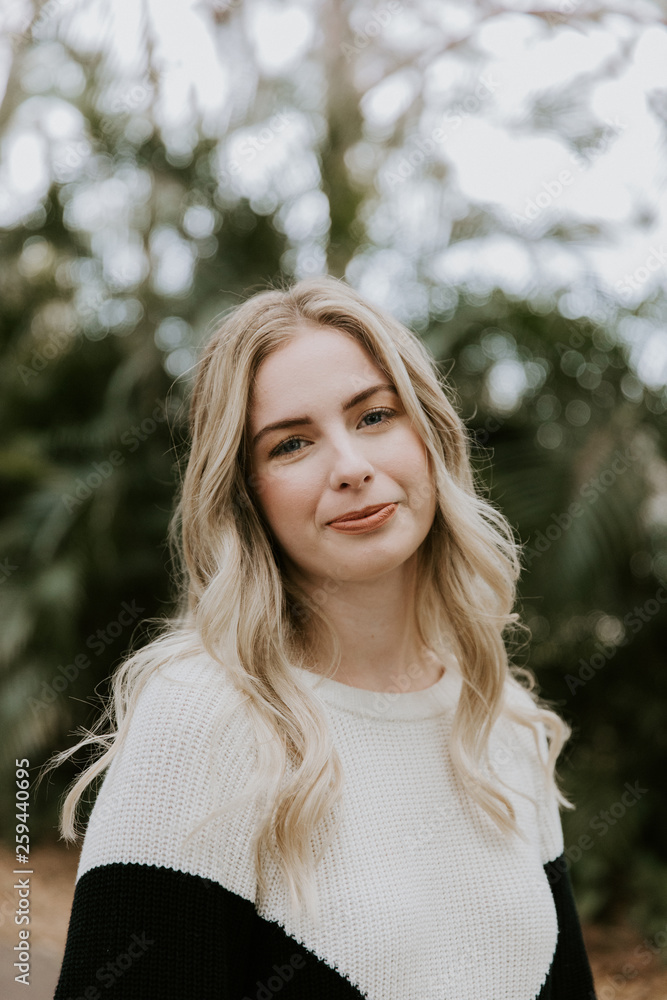 Beautiful Attractive Blond Hair Young Fair Skinned Caucasian Woman with Pretty Smile in Nature for Headshot Portraits Outside Beautiful Attractive Blond Hair Young Fair Skinned Caucasian Woman with Pretty Smile in Nature for Headshot Portraits Outside