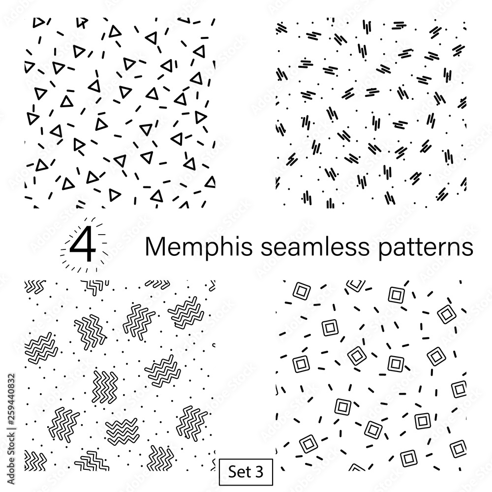 Set of Memphis patterns, line black on white backdrop. Outline abstract art textures. Bundle template. Pattern geometric style. Print, design element. Seamless fabric texture. Fashion 80s, 90s. Vector Set of Memphis patterns, line black on white backdrop. Outline abstract art textures. Bundle template. Pattern geometric style. Print, design element. Seamless fabric texture. Fashion 80s, 90s. Vector