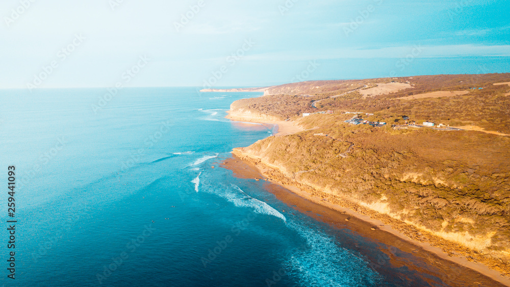 Aerial Perspective of Waves and Coastline of Great Ocean Road Australia