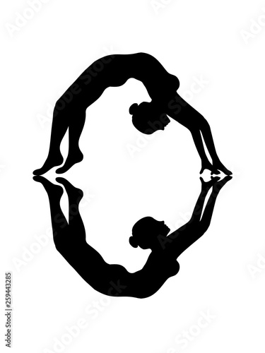 team gespiegelt 2 freunde boden fitness spagat gymnastik frau yoga sport turnen ballette mädchen weiblich silhouette logo clipart verein photo